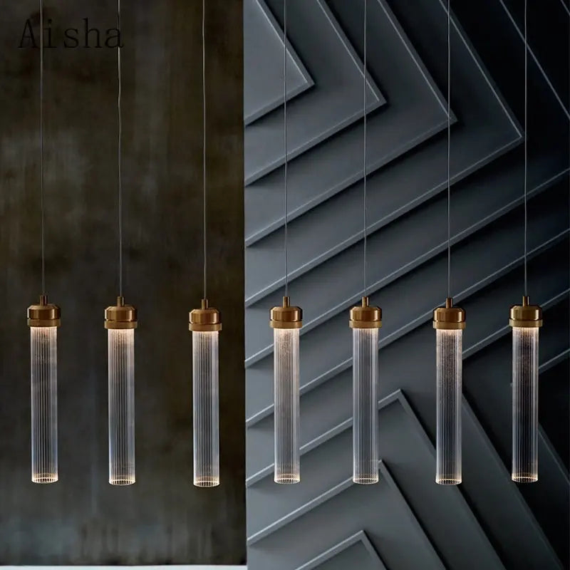 suspension en verre rayé design nordique créatif pour éclairage moderne - vue 2 sur 9