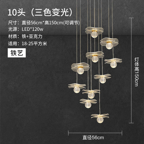 lustre moderne en acrylique et cuivre led feuille de lotus - vue 13 sur 18
