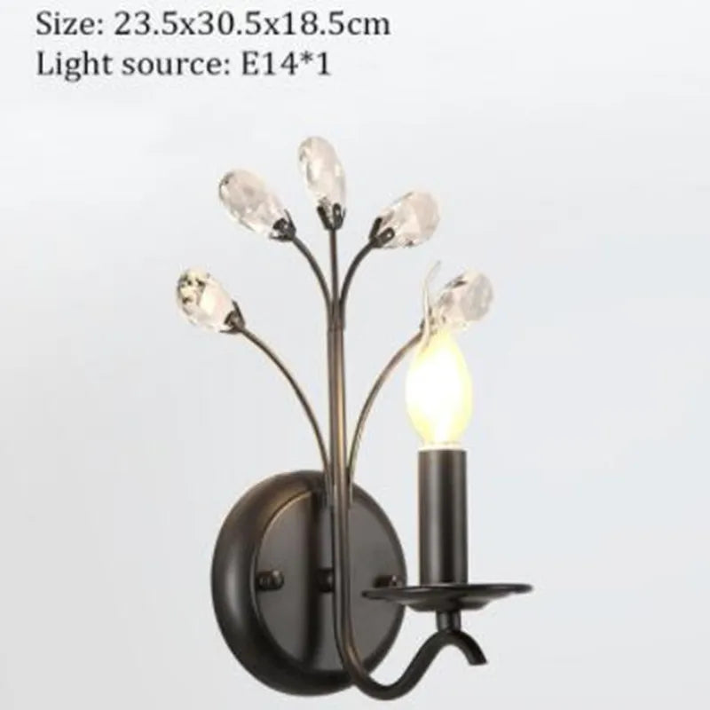 lustre vintage en fer noir avec cristal pour décoration intérieure