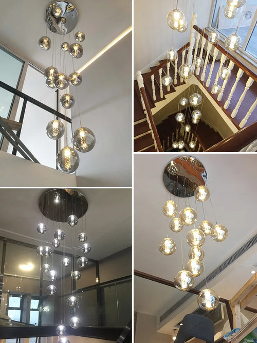 lustre moderne en boule de verre en spirale g4 pour duplex nordique - vue 3 sur 16