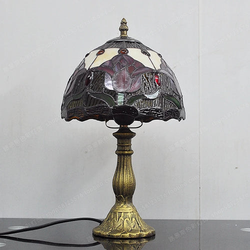 lampe à poser style campagnard en verre tiffany - vue 6 sur 5