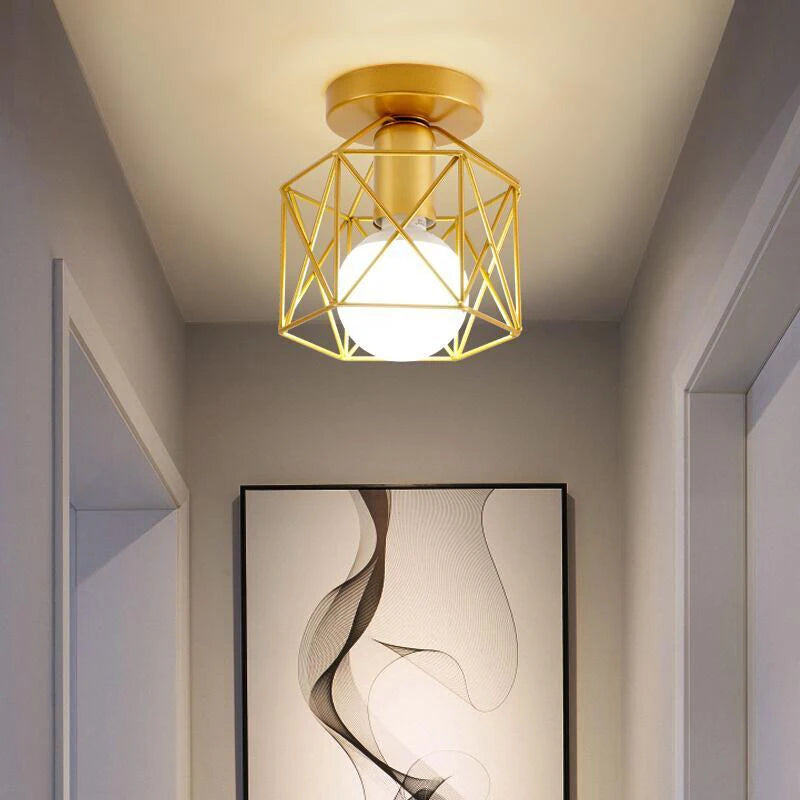 plafonnier rétro doré led en métal pour balcon couloir - vue 4 sur 10