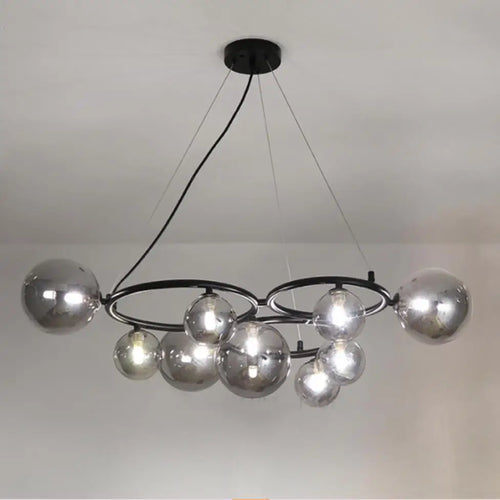 lustre moderne en verre transparent avec cordon métallique réglable - vue 5 sur 10