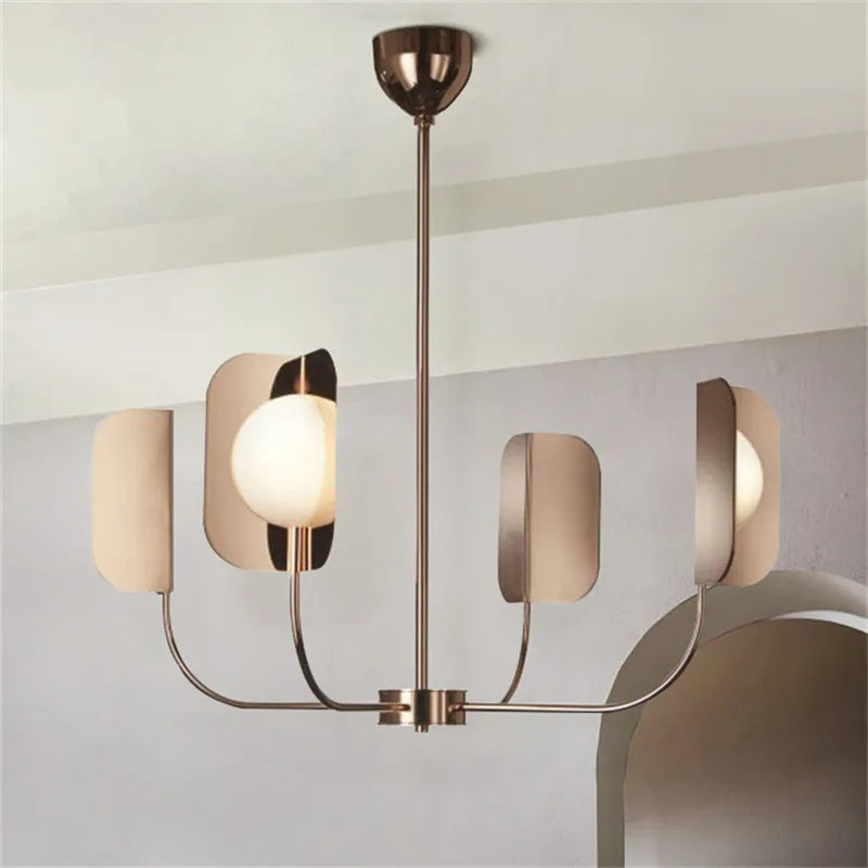 lustre en métal avec feuilles éclairage en verre laiteux design luxueux - vue 2 sur 10