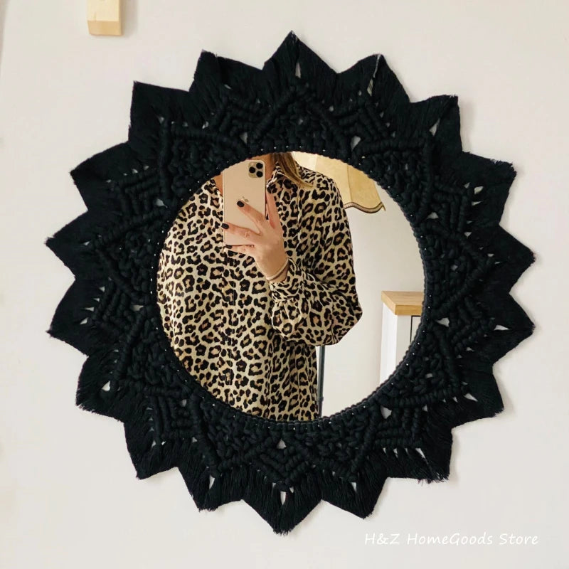 miroir décoratif en macramé style bohème pour décoration intérieure - vue 5 sur 11