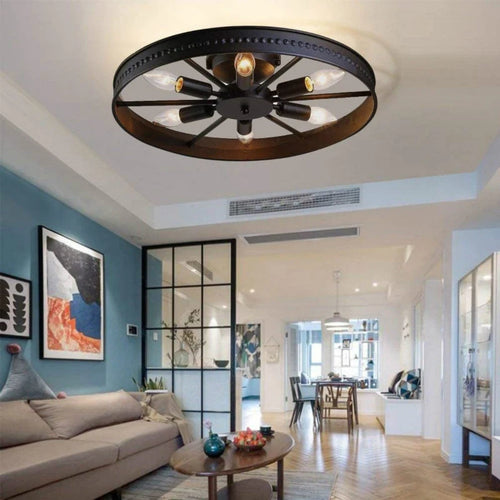 plafonnier rond en fer design industriel rétro décoratif - vue 4 sur 9