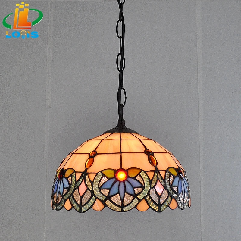 lustre orchidée style tiffany en verre teinté pour intérieur élégant - vue 9 sur 9