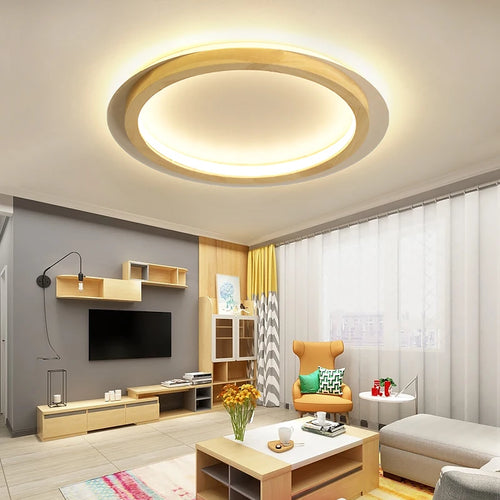 plafonniers led rondes modernes nordiques en acrylique et bois - vue 2 sur 8