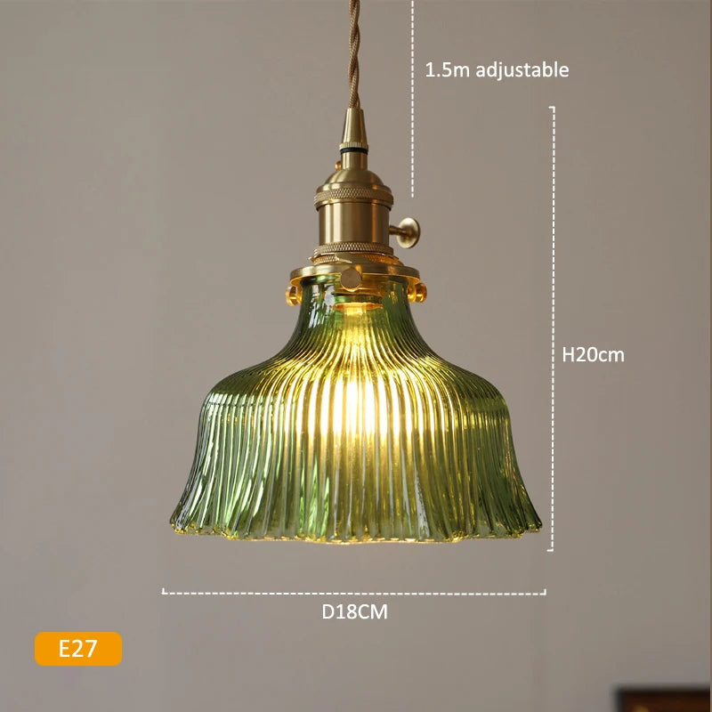 Suspension en verre vert foncé salle à manger chambre chevet Bar café suspension Luminaire rétro lampes suspendues en laiton pour plafond - vue 11 sur 14