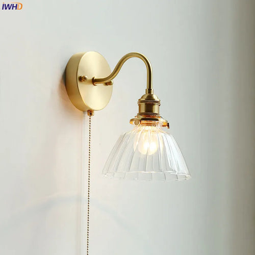 applique murale nordique moderne LED lampe à côté de l'interrupteur à chaîne chambre salle de bain miroir escalier lumière verre cuivre - vue 2 sur 23