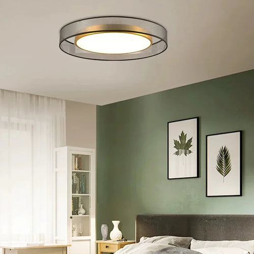 Plafonnier rond design simple LED et lanternes Jianmei hall rond tissu cuivre - vue 3 sur 12
