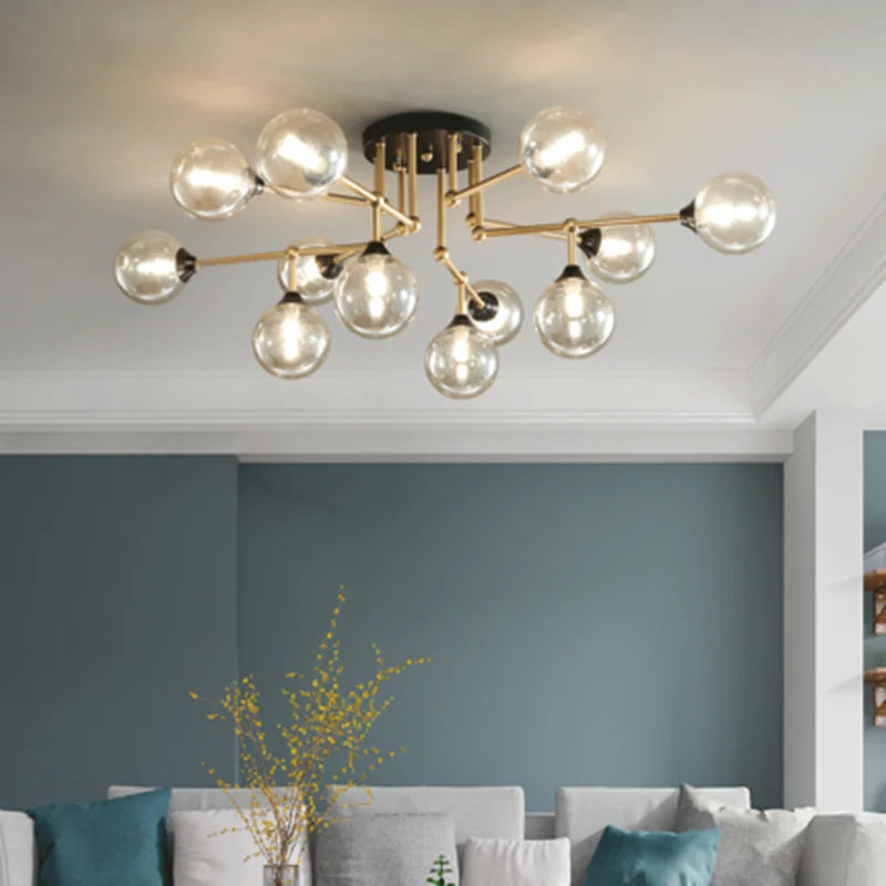 lustre moderne en verre avec éclairage décoratif design contemporain - vue 6 sur 12