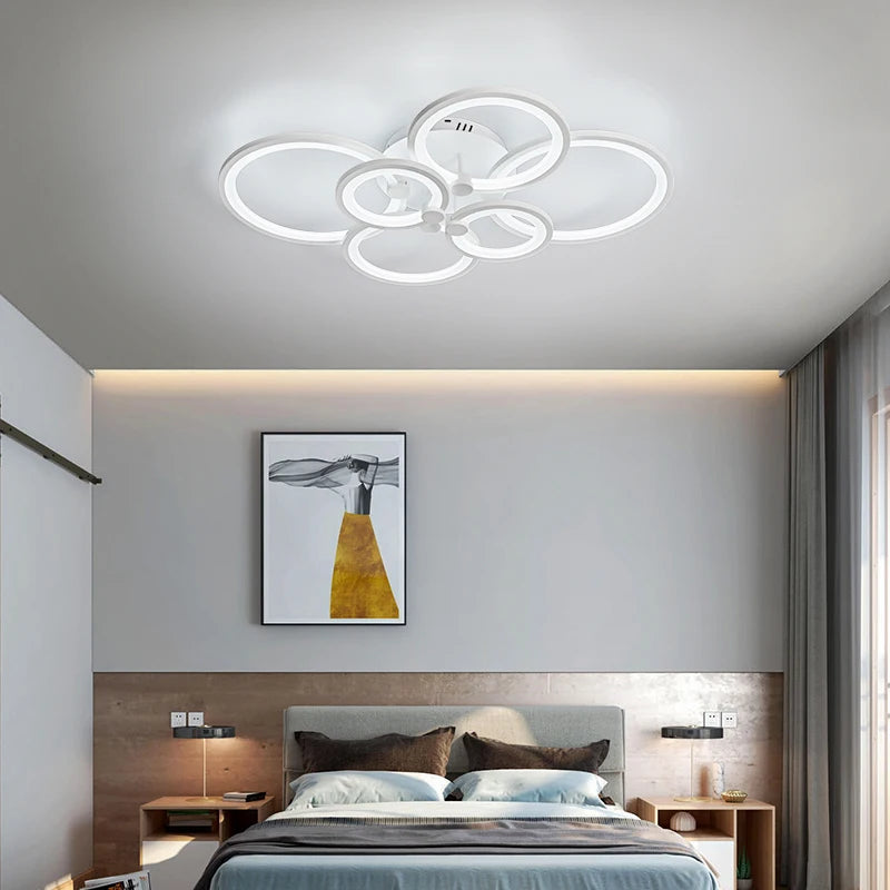 lustre moderne à anneaux circulaires avec éclairage led - vue 4 sur 14