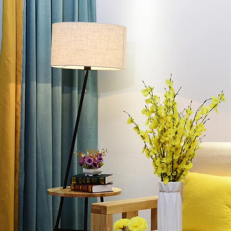 lampadaire en bois style européen avec plateau de rangement - vue 5 sur 9