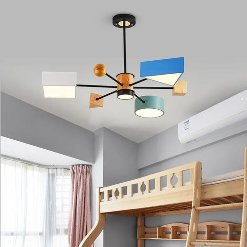 lustre bois moderne nordique salle manger chambre enfants - vue 2 sur 7
