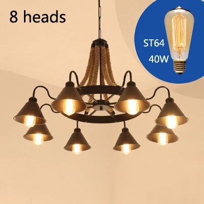 lustre vintage industriel en fer forgé pour loft et café - vue 10 sur 12