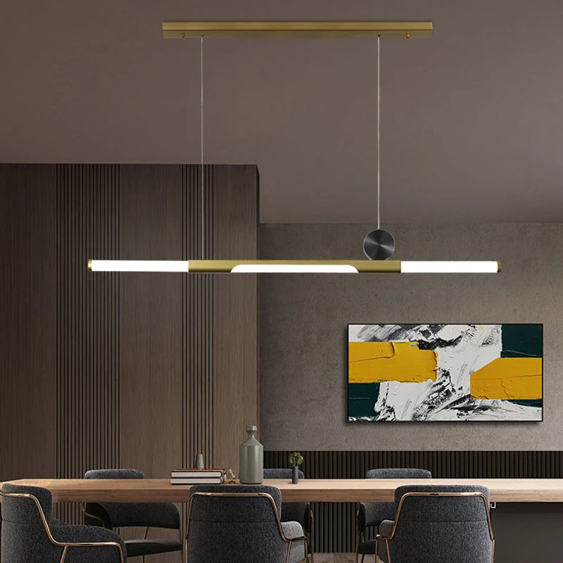 Chandelier in long dining room, black / gold thickened glass modern chandelier, hall, coffee shop, study, LED bar chandelier - vue 2 sur 18