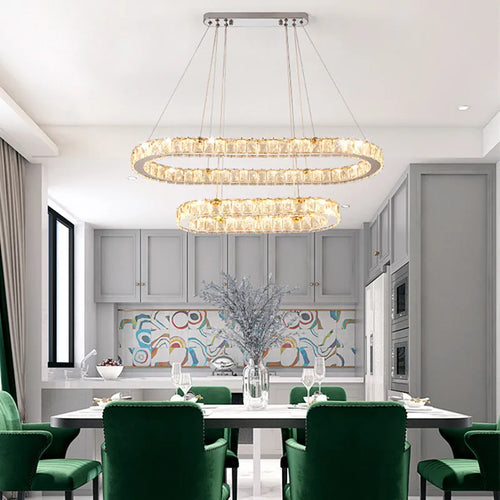 lustre moderne en acier inoxydable avec cristal et éclairage led - vue 3 sur 5