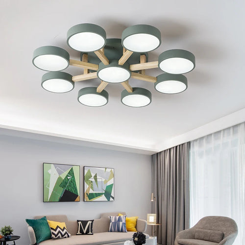plafonnier led design moderne en acrylique et bois forme moléculaire - vue 3 sur 11