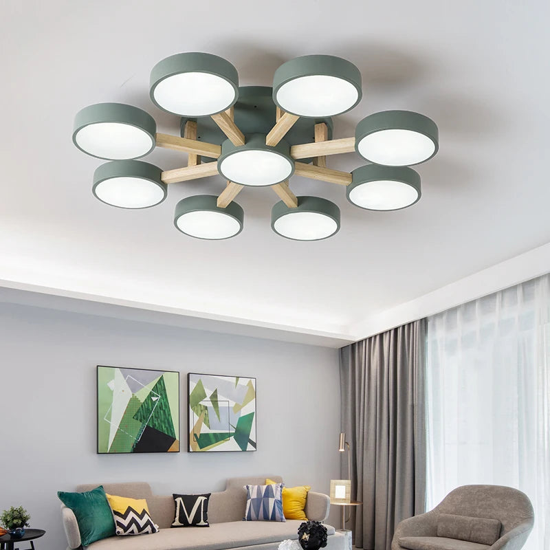 plafonnier led design moderne en acrylique et bois forme moléculaire - vue 3 sur 11
