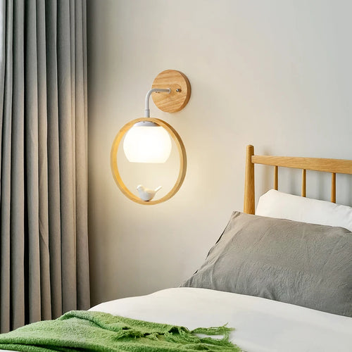 applique murale nordique en bois avec led oiseau créatif - vue 4 sur 8