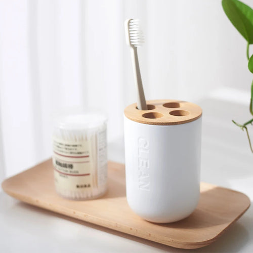 accessoires de salle de bain en bois de bambou - vue 3 sur 14