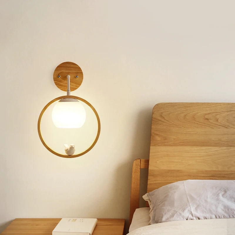 applique murale nordique en bois avec led oiseau créatif - vue 3 sur 8