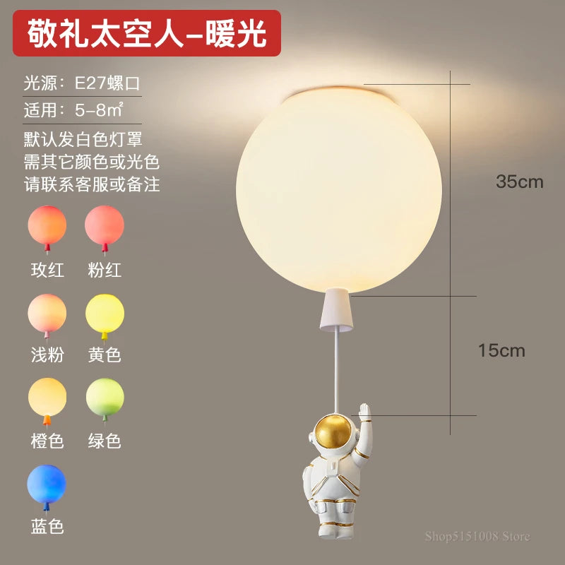 plafonnier led nordique créatif astronaute ballon pour enfants - vue 16 sur 21