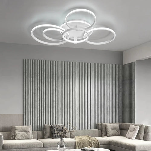 Lustre Led moderne anneau Led plafonniers salon chambre lumières plafond noir/blanc 1-5 anneau d'éclairage APP/lustre à distance - vue 3 sur 16