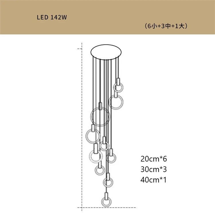 lustre led suspendu style loft pour escalier - vue 13 sur 17
