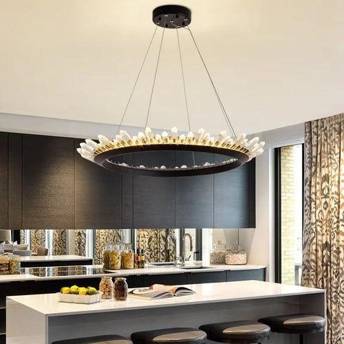 lustre de luxe nordique post-moderne en cristal naturel - vue 5 sur 12