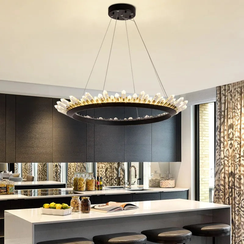 lustre de luxe nordique post-moderne en cristal naturel - vue 4 sur 12