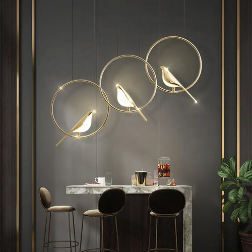 suspension LED oiseau fantaisie plaquée or design moderne ajustable - vue 4 sur 18