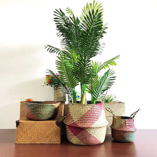 panier de rangement pliable en osier avec poignée pour fleurs linge - vue 3 sur 8