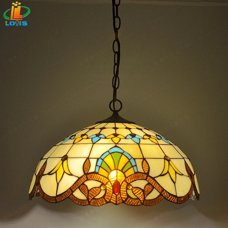 lustre en verre tiffany pour cafés et restaurants européens antique - vue 4 sur 10