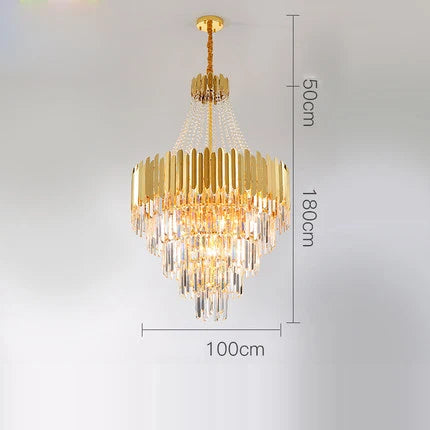 lustre en cristal design art déco en acier inoxydable avec éclairage led - vue 13 sur 19