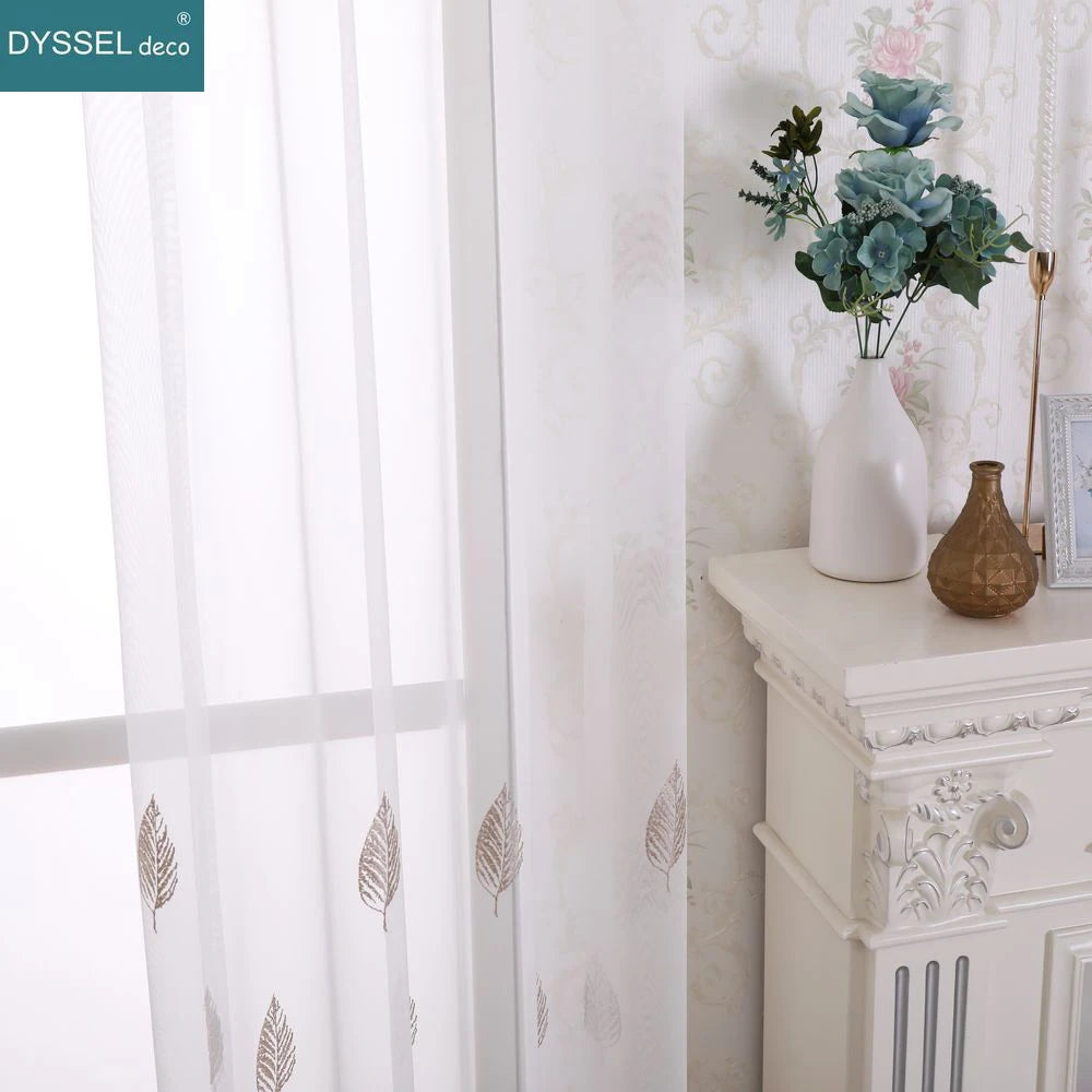 Voilage tulle brodé fleurs style européen salon chambre - vue 6 sur 8