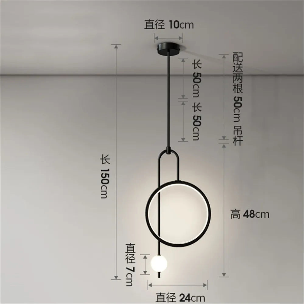 suspension nordique à led avec anneau en acrylique pour décoration intérieure