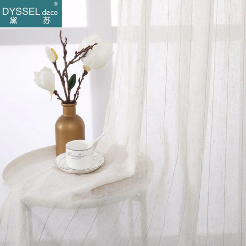 Voilage tulle flammé à rayures style naturel salon chambre - vue 6 sur 7