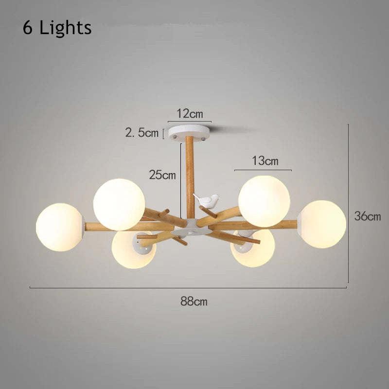 lustre nordique moderne en verre avec éclairage led décor oiseau - vue 8 sur 9