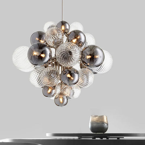 lustre nordique en verre globe avec éclairage led - vue 2 sur 10