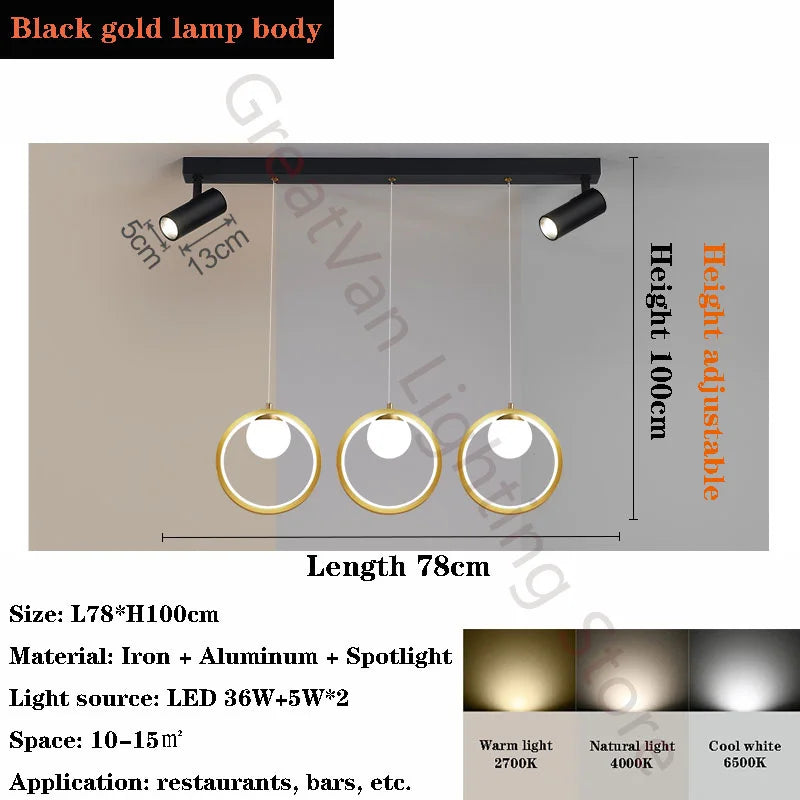 lustre led moderne nordique petit cercle avec spots - vue 9 sur 10