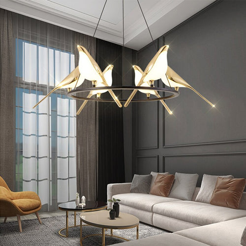 Lustre design LED luxury en forme d'oiseaux dorés Pie - vue 4 sur 9