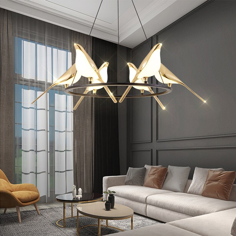 Lustre design LED luxury en forme d'oiseaux dorés Pie - vue 4 sur 9