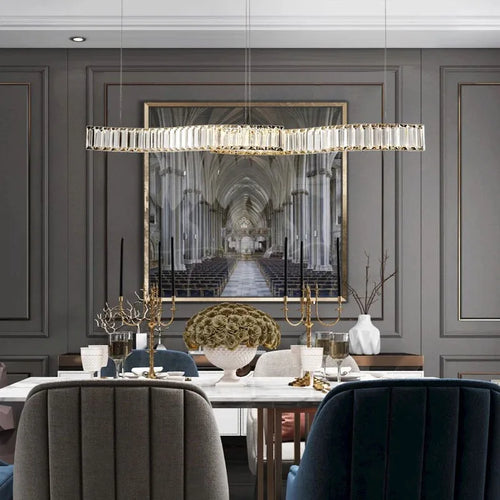 lustre led en bande de cristal design moderne simple et créatif - vue 6 sur 8