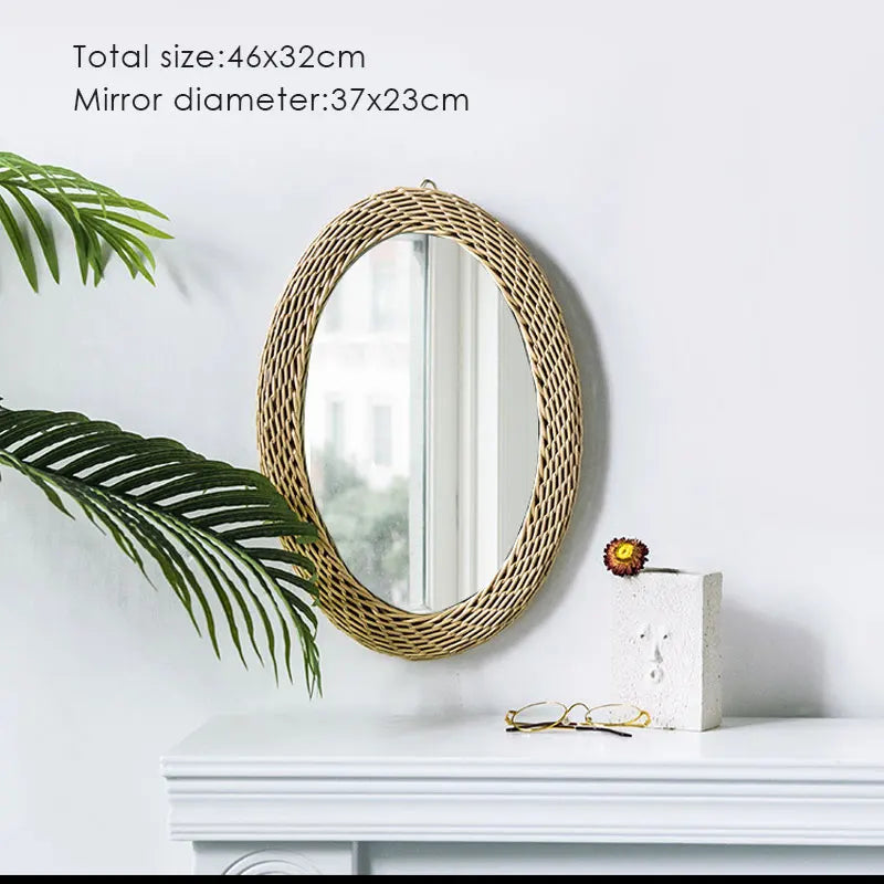 miroir en rotin japonais tissé à la main pour décoration moderne - vue 11 sur 12