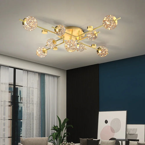 Plafonnier Led moderne lumière pour salon étude salle à manger chambre cuisine boule de verre doré - vue 9 sur 8