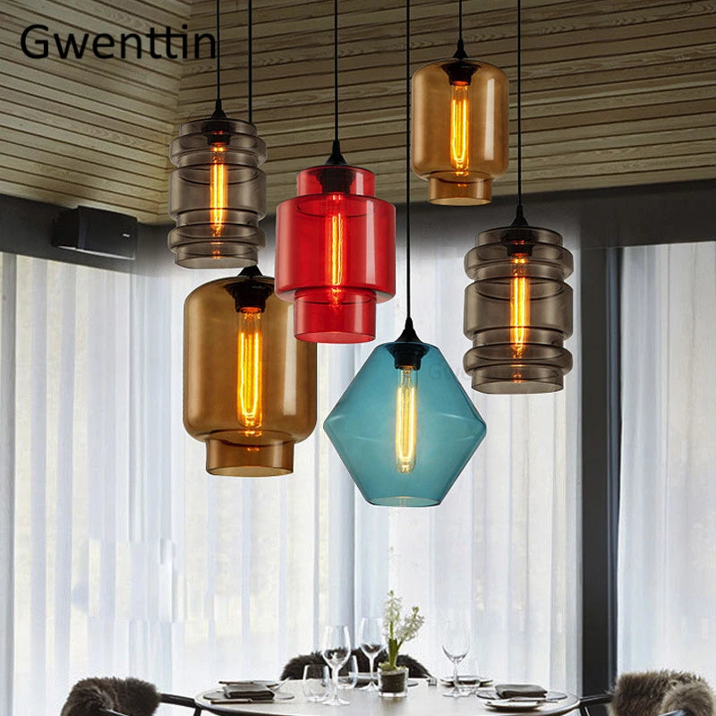 suspension moderne en verre teinté pour décoration intérieure - vue 5 sur 30