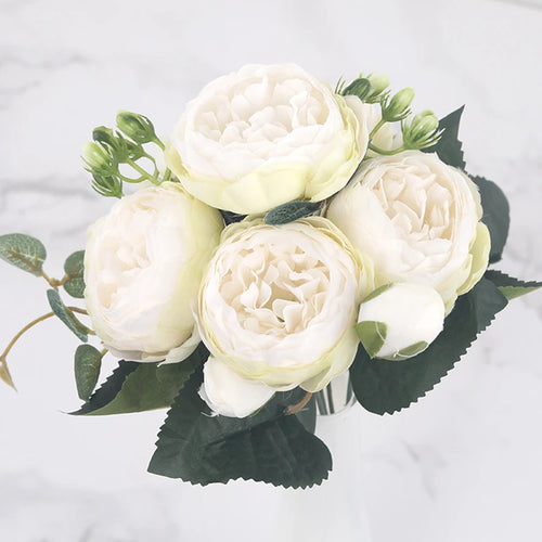 bouquet de fleurs artificielles de pivoines en soie pour décoration intérieure - vue 16 sur 18