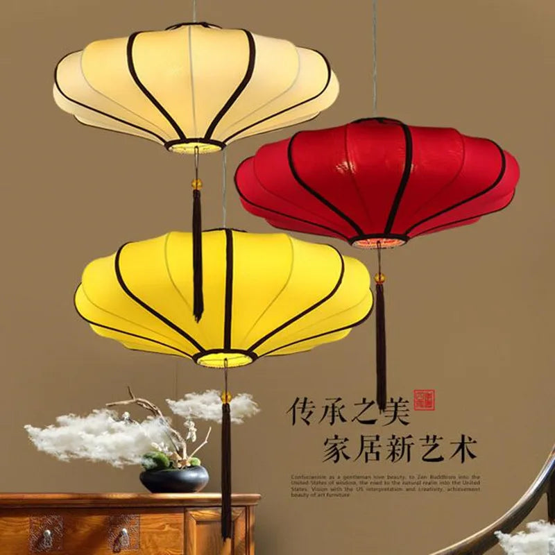 lustre en tissu chinois pour restaurants et hôtels - vue 3 sur 11